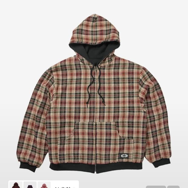 [L]ertr 이알티알 리버시블 체크 레드 후드 집업