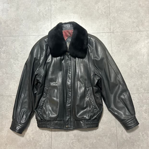 80s  런던포그 빈티지 블랙  소가죽  라이더  자켓  100size 