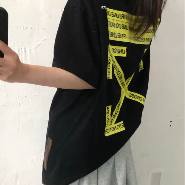 Off White 오프화이트 블랙 파이어 테이프 애로우 반팔 티셔츠