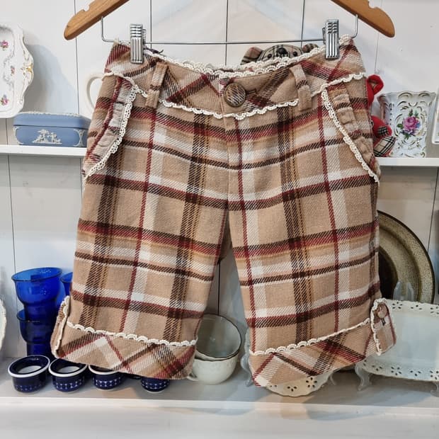 LIZ LISA 리즈리사 체크 레이스 미들팬츠