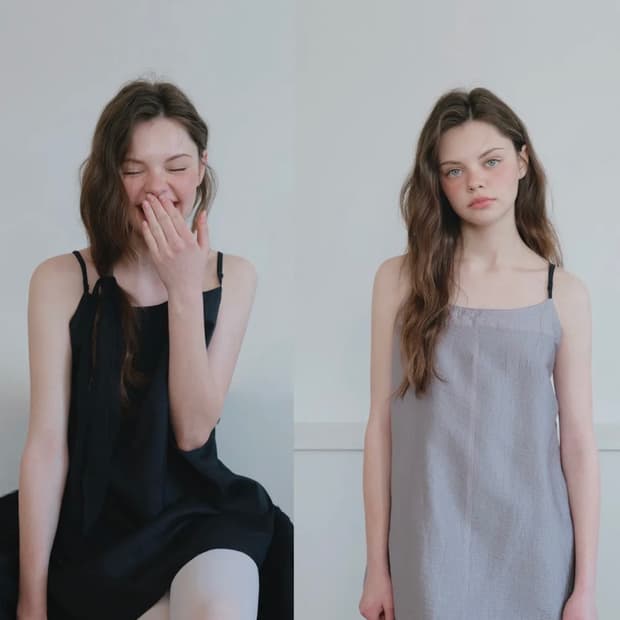 하네 [Reversible] 새틴 레이어드 미니 원피스_Black-Gra