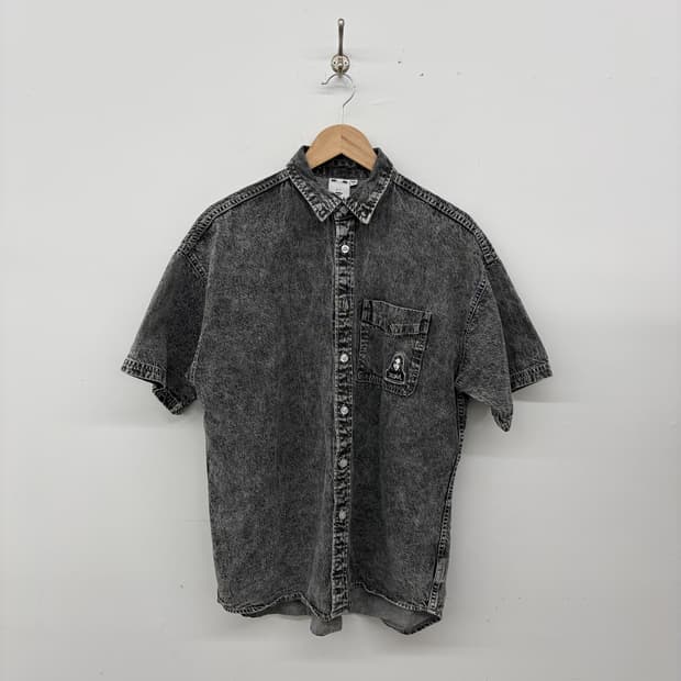 X-Girl 블랙 데님 반팔 셔츠 남성XL