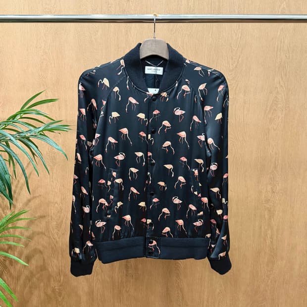 생로랑 파리 봄버 자켓 플라밍고 프린팅 디테일 레귤러핏 블랙