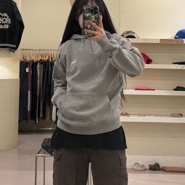 스투시 스몰 로고 그레이 후드티 U1694