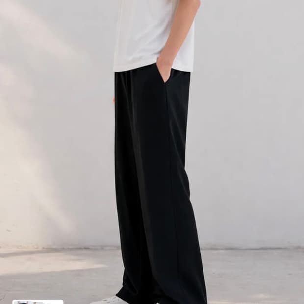 WHOLOVESART 유니섹스 세미 와이드 밴딩 슬랙스 블랙 XL