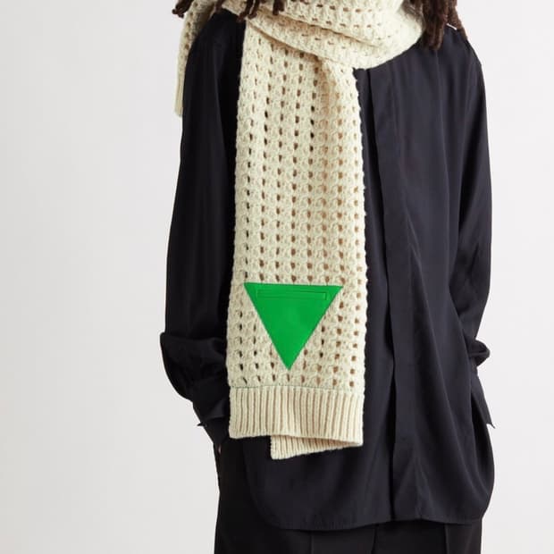 보테가베네타 Leather Trim Wool Scarf 그린 포켓 머플러