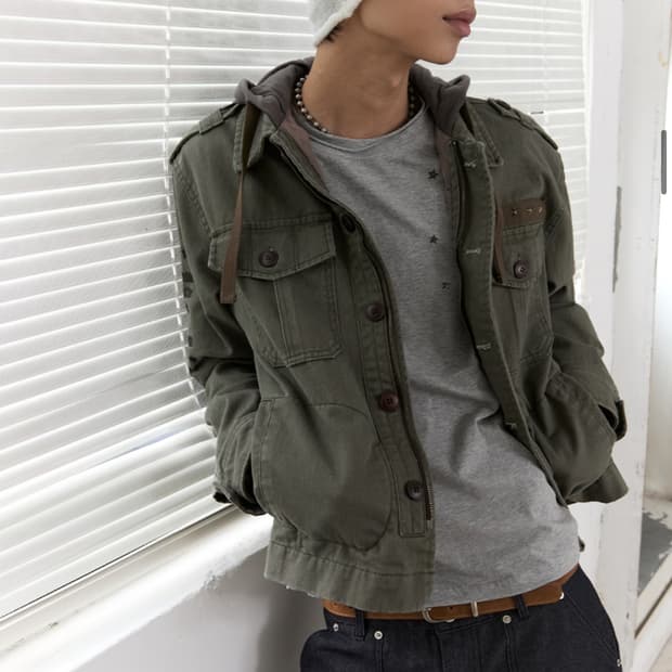 블루썬플라워 워시드 후드 자켓 야상 48