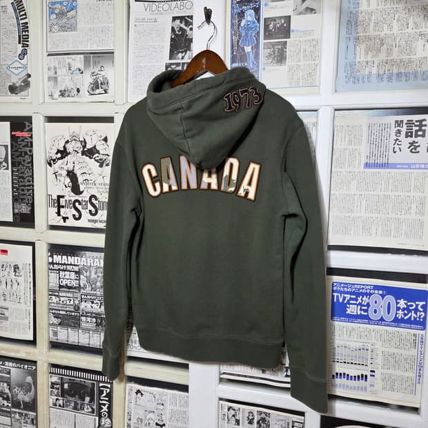 루츠 캐나다 로고 카키 밀리터리 후드티