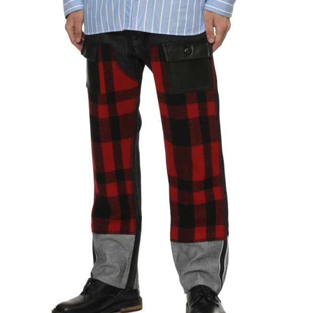 새상품 준야와타나베 레드 패치워크 레더팬츠 M