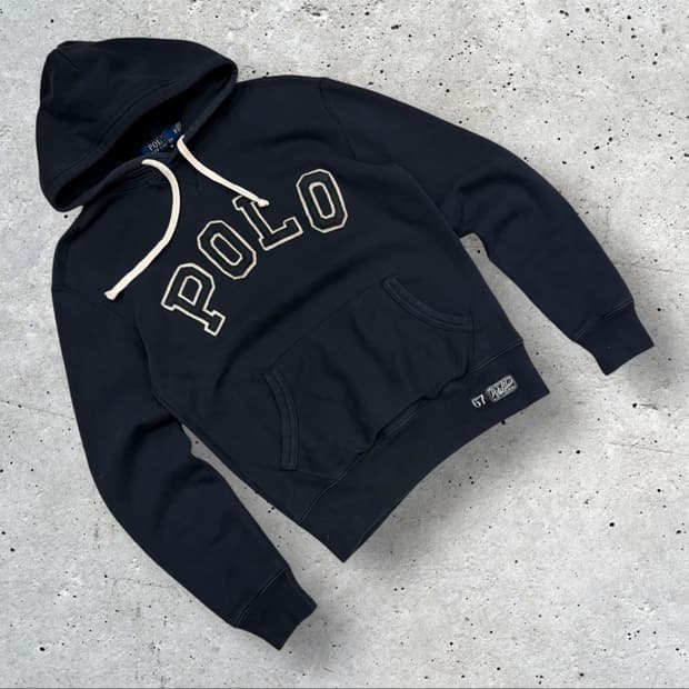 [XS] 폴로 블랙 스펠아웃 빅로고 후드티 POLO 로고 B650