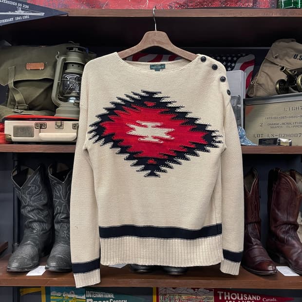 폴로 랄프로렌 LRL 아즈텍 패턴 웨스턴 숄더 버튼 니트 스웨터
