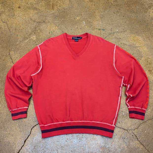 레어 90s 미국 빈티지 폴로랄프로렌 테니스 브이넥 맨투맨