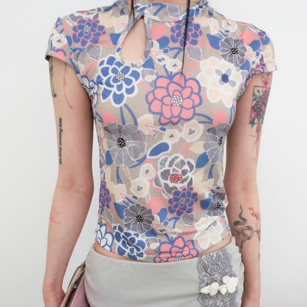 Sheismiae Qipao Foral Top (Brown)