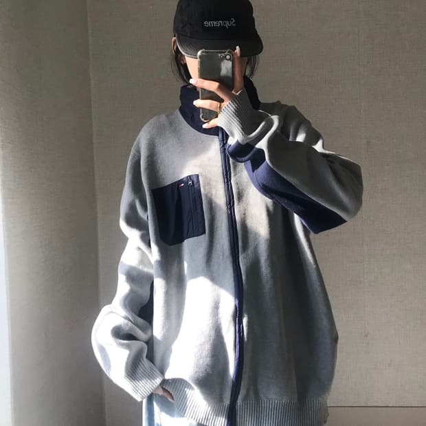 타미힐피거 그레이 니트집업