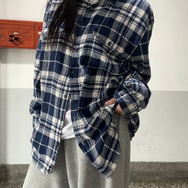 90s 아메리칸 빈티지 네이비체크 플란넬셔츠