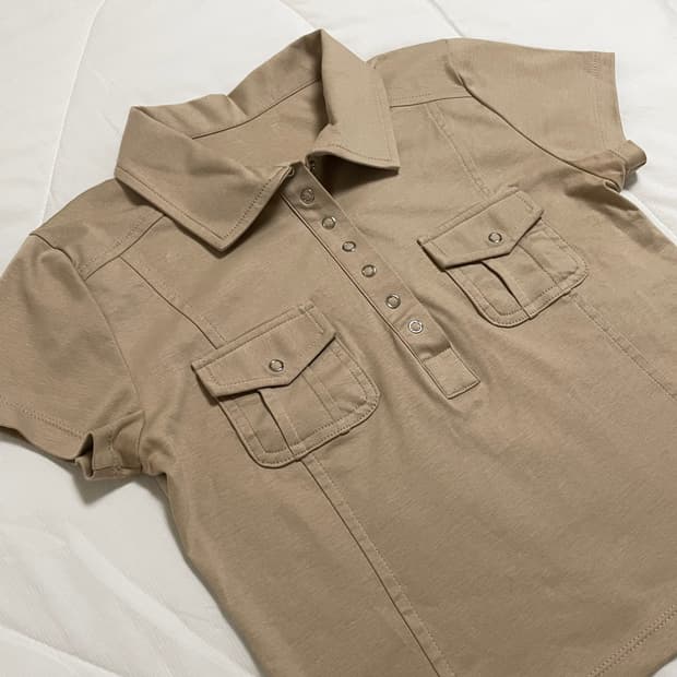 빈티지 Y2K 스냅 버튼 반팔티셔츠