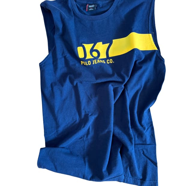 빈티지 페이디드 & 디스트레스드 랄프 로렌 폴로 진스 Co 슬리브리스 티