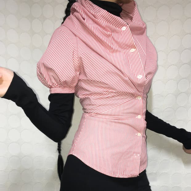 비비안 웨스트우드 레드 스트라이프 후드 반팔 셔츠