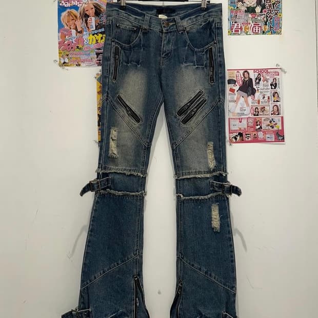 Bondage Detail Denim Bootcut Pants
