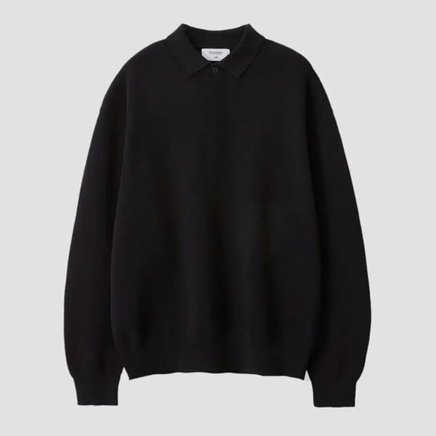 (M) 후브스 하이드 버튼 카라 니트 블랙