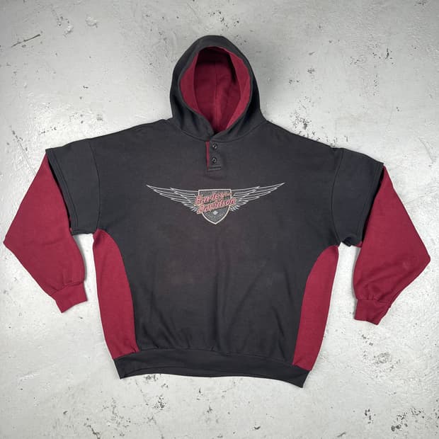 빈티지 할리데이비슨 레이어드 후드티