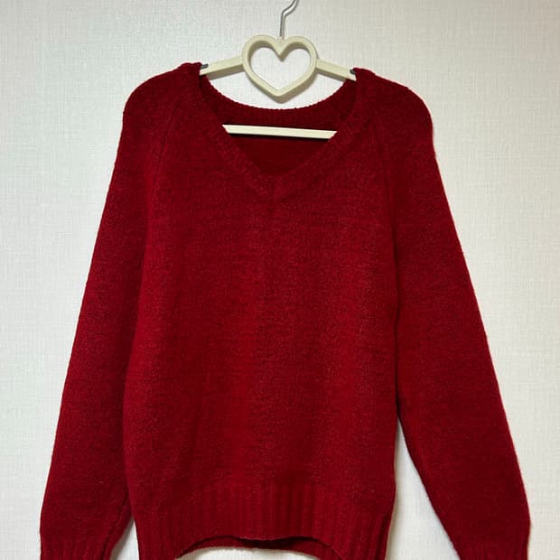 레드 브이넥 니트