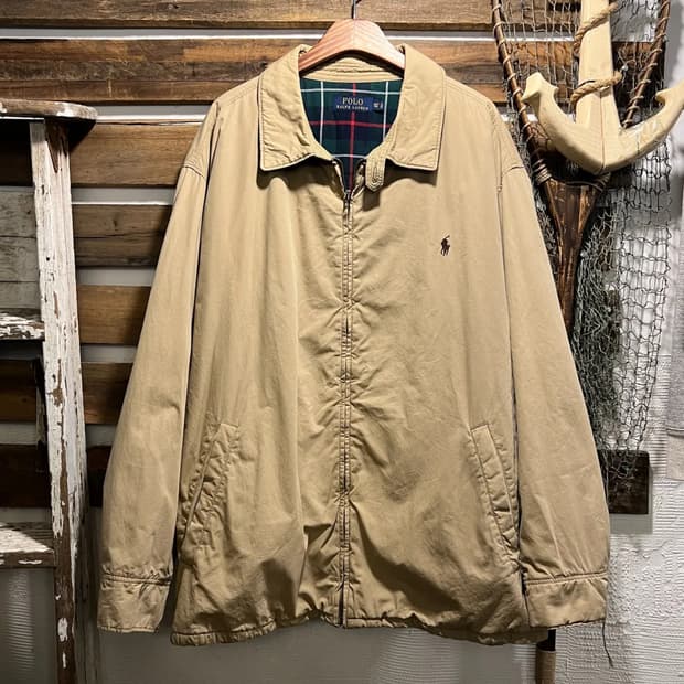 [2XL]폴로 랄프로렌 타탄체크 라이닝 베이지 드리즐러 자켓