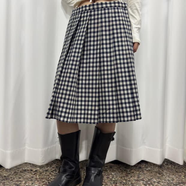 hanae mori check midi skirt
