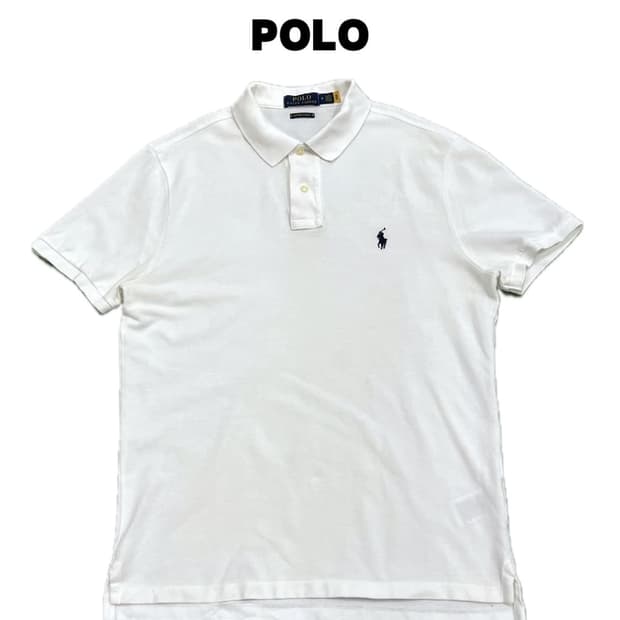 (M) 폴로 랄프로렌 커스텀 핏 PK 카라 티 화이트