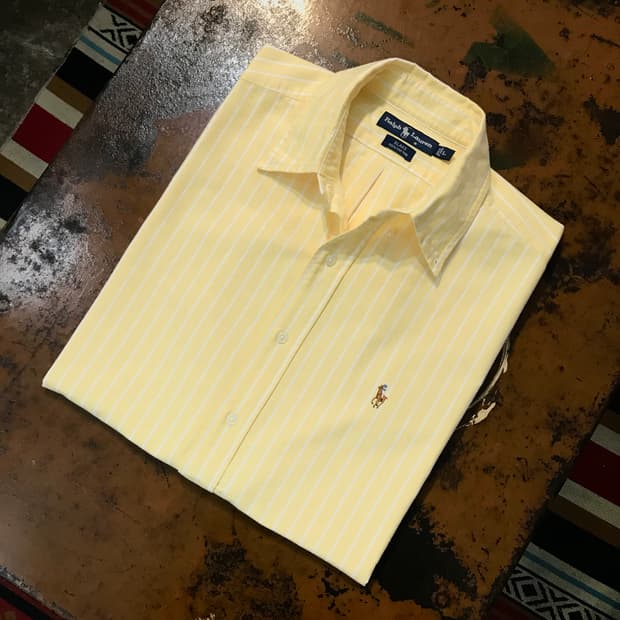 폴로랄프로렌 라이트 옐로 스트라이프 반팔 옥스포드 셔츠 남성 110