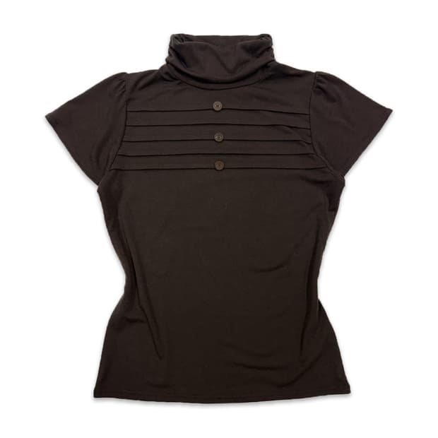 빈티지 브라운 포인트 단추 반팔 니트