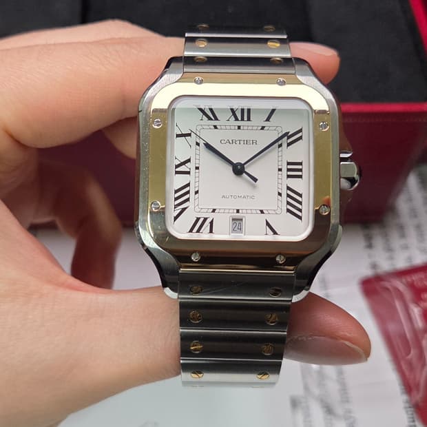 까르띠에 산토스 신형 18k콤비 라지 오토매틱 풀셋 
