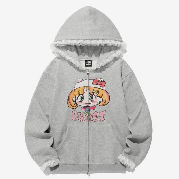 나이스고스트클럽 고스트소울걸 캣 레이스 후드집업 그레이 M