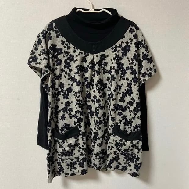 일본 빈티지 모리걸 하구미세트 꽃무늬 반팔&목폴라