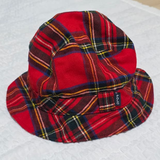 빈티지)정품 레드타탄체크 연말크리스마스st 버킷햇