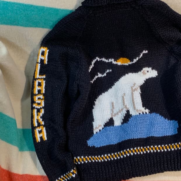 80s 핸드 니트 코위찬 집업 스웨터 ALASKA