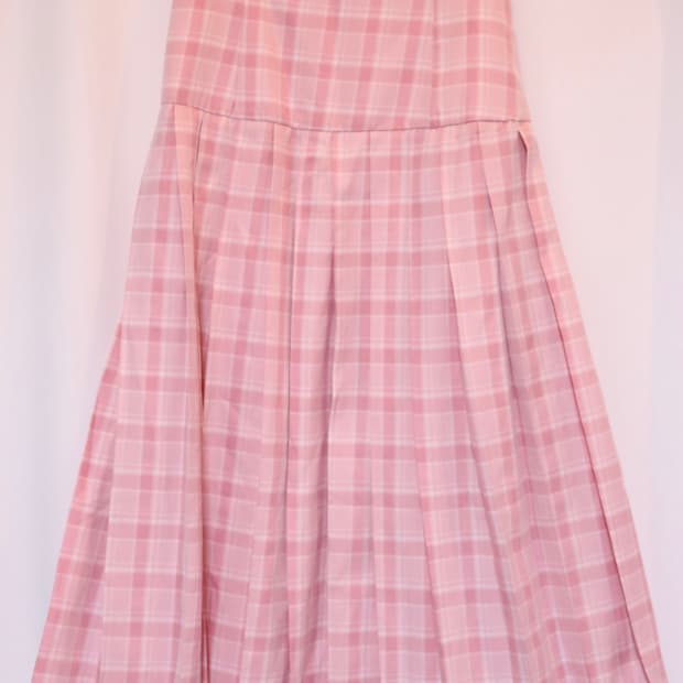 모리걸 핑크 체크 롱 스커트