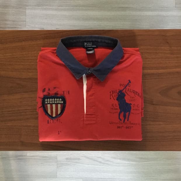 폴로 빅포니 성조기 긴팔 럭비티 레드