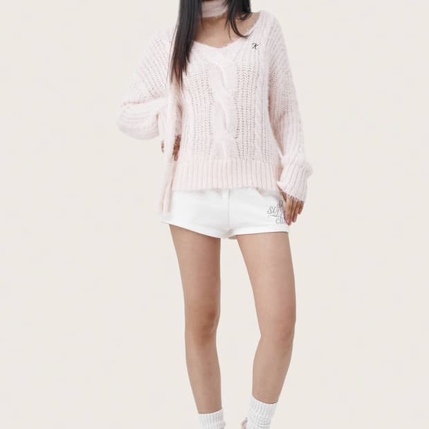 클리시어 Softy cable knit & muffler, Pink