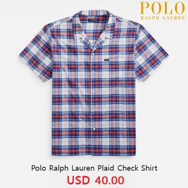 [정품] POLO 폴로랄프로렌 플레이드체크 오픈칼라 반팔셔츠M(새제품)