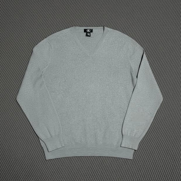 [L] Calvin klein 캘빈클라인 그레이 코튼 브이넥 니트
