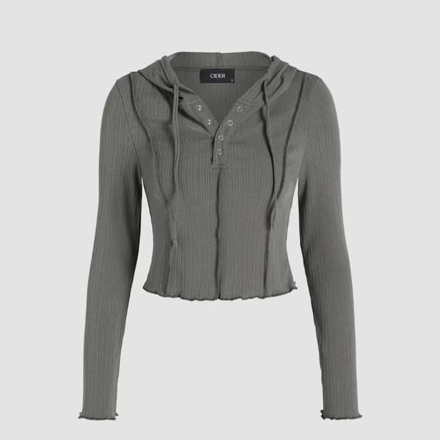STITCH BUTTON DETAIL CROP HOODIE 