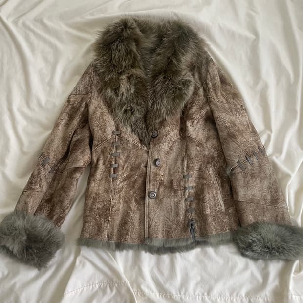 빈티지 페어리그런지 브라운 카키 퍼자켓