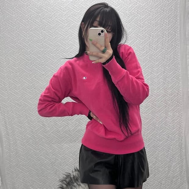 챔피온 리버스위브 Y2K 00's 핫핑크 맨투맨 M C09014