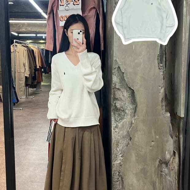 폴로 스포츠 브이넥 니트 화이트 XL #csz2995