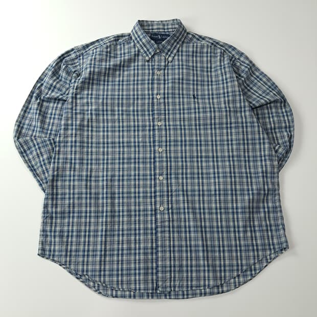 CA571 XL 폴로 90s 인도판 네이비 마드라스 체크 셔츠 남방