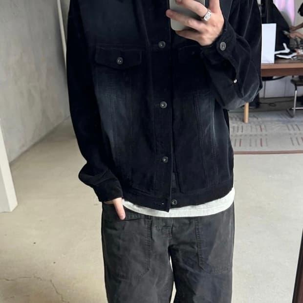 폴리테루 페이디드 트러커 자켓 코듀로이 블랙 (4)