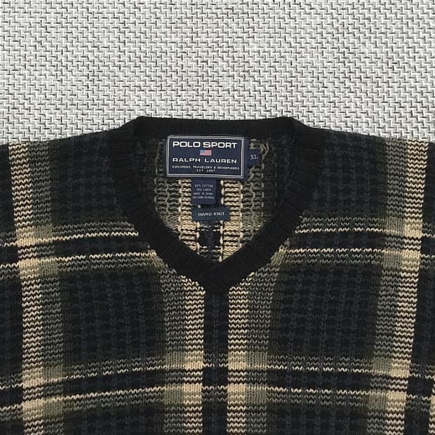 90s plaid check hand knit pullovers