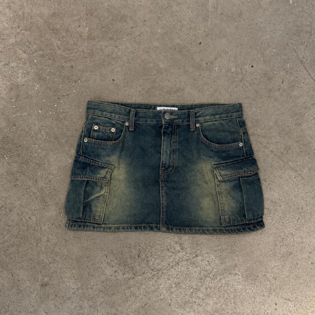 y2k 카고 데님 워싱 로우 스커트