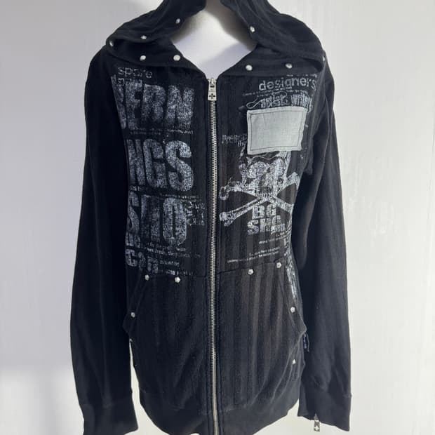 Bernings sho 레터링 스컬 프린트 스터드 후드집업 펑크 y2k